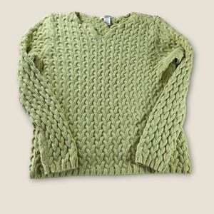Hannah Petite Cable‎ Knit Sweater Womens PXL Green Cotton Blend V Neck Top